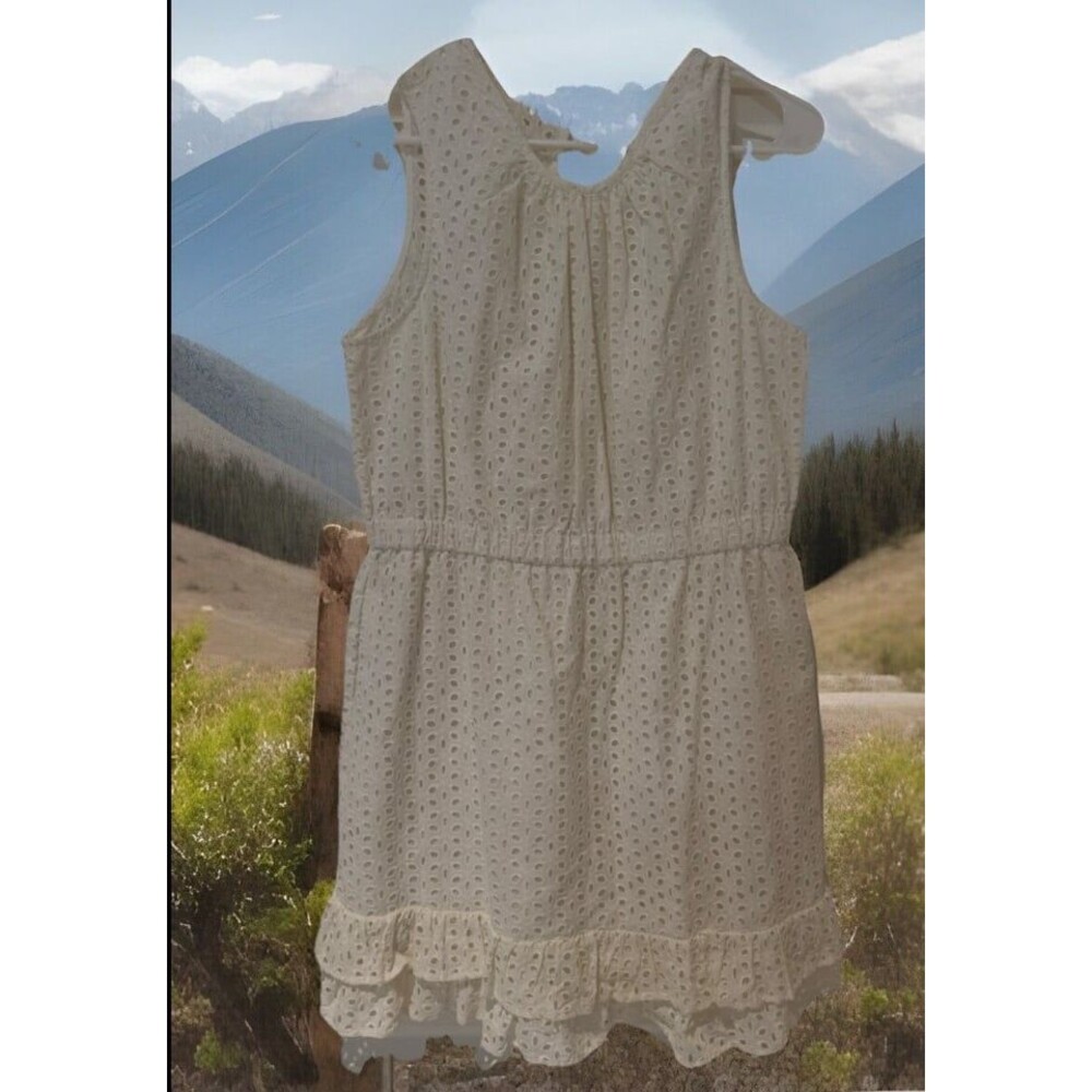 NWOT Y2K Women's Peter Som Collection Eyelet Ruffle Dress Mini Flare Layered-12